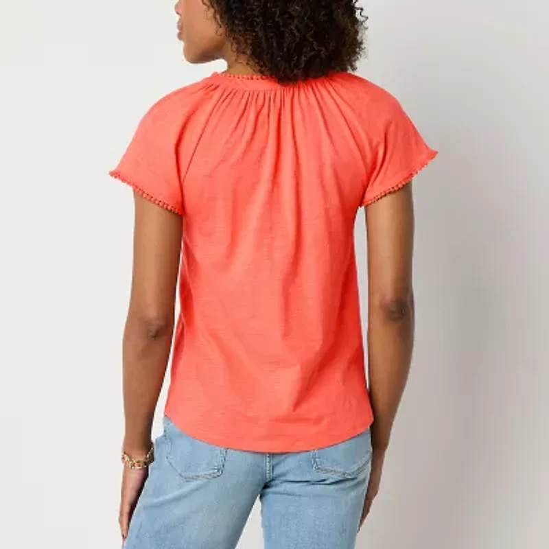 St. John's Bay Womens Tall Split Crew Neck Short Sleeve Blouse