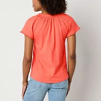 St. John's Bay Womens Tall Split Crew Neck Short Sleeve Blouse