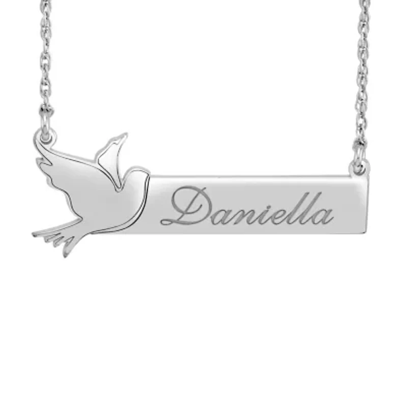 Personalized Womens 24K Gold Over Silver Bird Bar Name Pendant Necklace