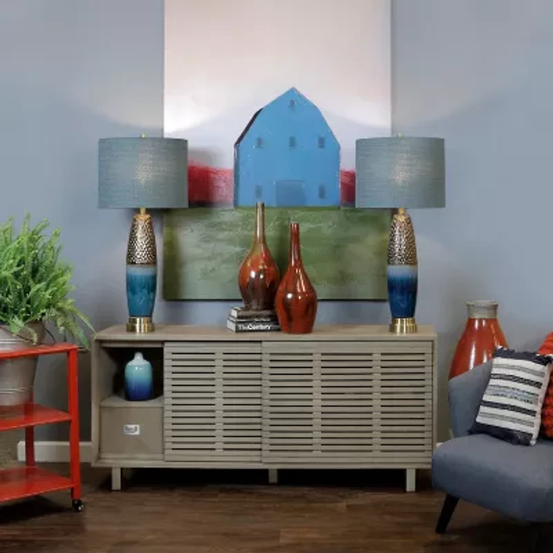 Stylecraft 16.5 W Blue & Copper Table Lamp