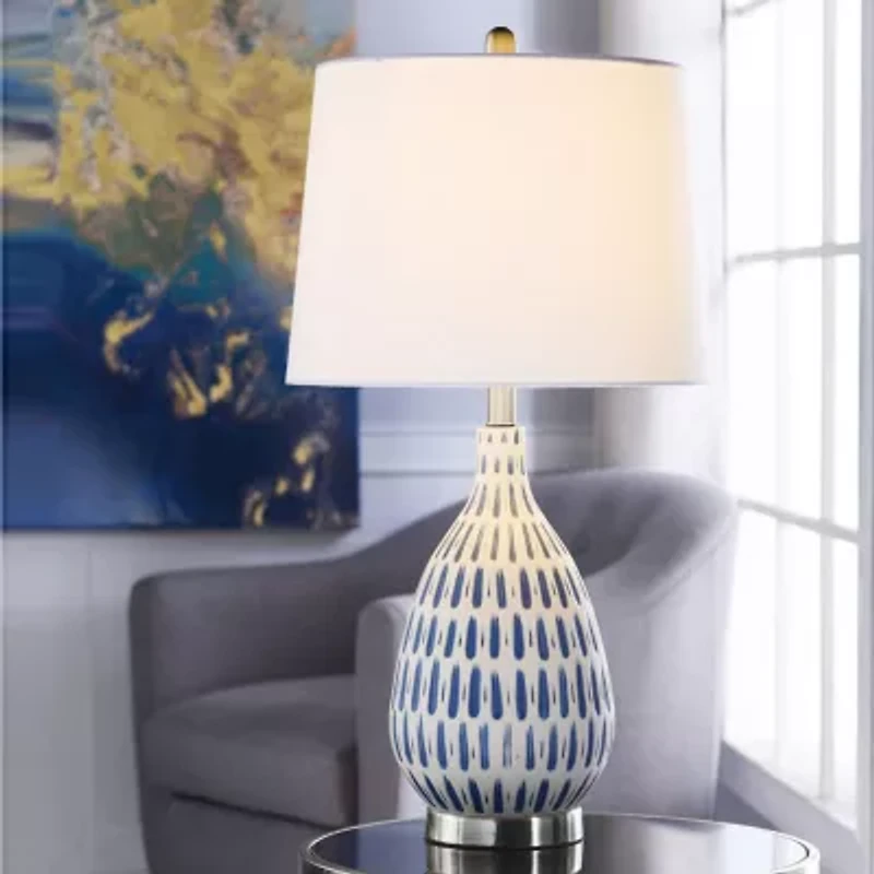 Stylecraft 15.5 W Off-White & Blue Ceramic Table Lamp