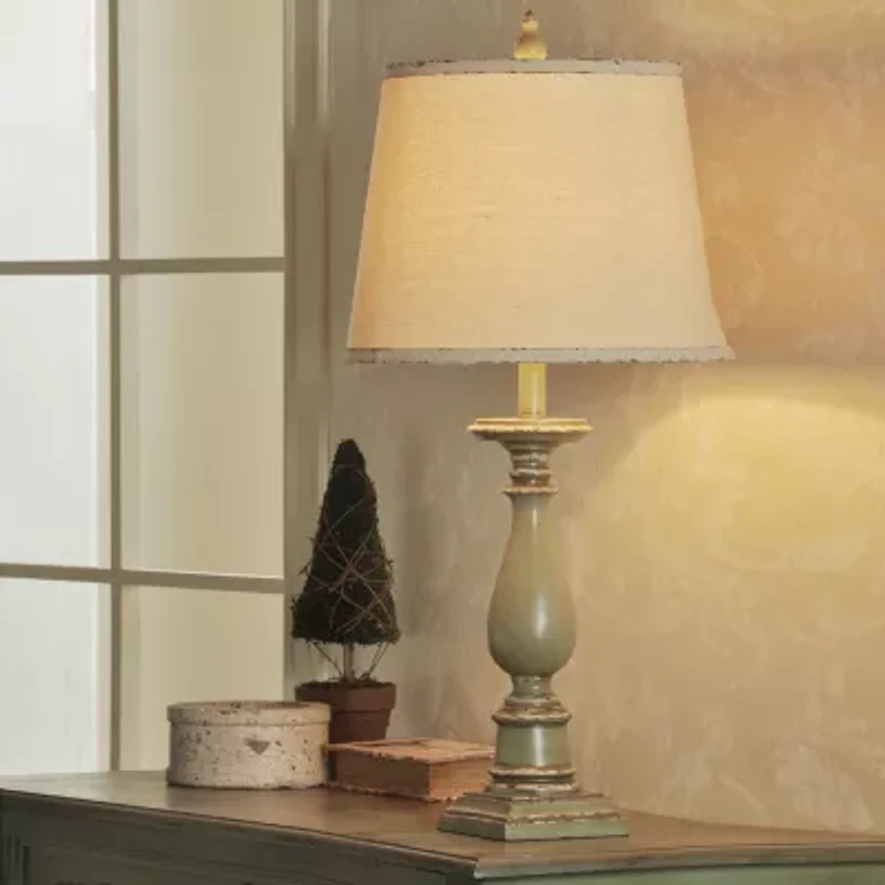 Stylecraft 14 W Distressed Green Table Lamp