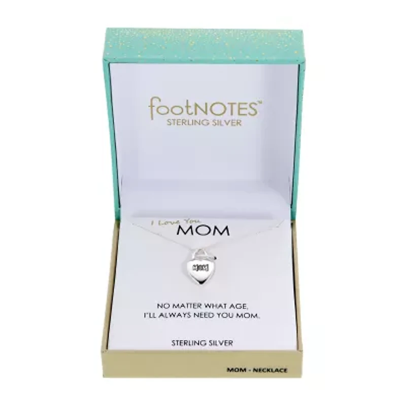 Footnotes Mom Sterling Silver 16 Inch Heart Pendant Necklace