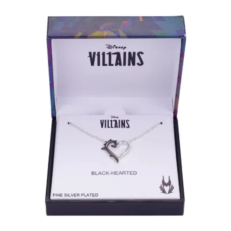 Disney Classics Villians Womens Cubic Zirconia Pure Silver Over Brass Heart 16 Inch Pendant Necklace