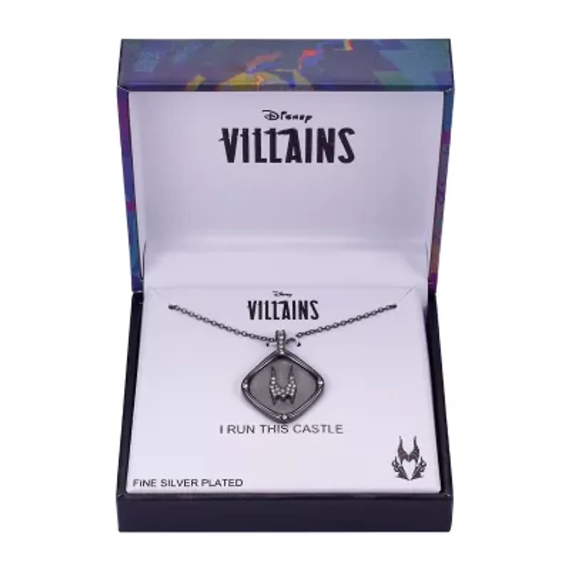 Disney Villains Maleficent Sleeping Beauty Silver Over Brass Crystal 16 Inch Link Diamond Pendant Necklace