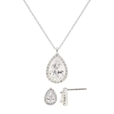 Sparkle Allure Womens White Cubic Zirconia Pure Silver Over Brass Pear 2-pc. Jewelry Set