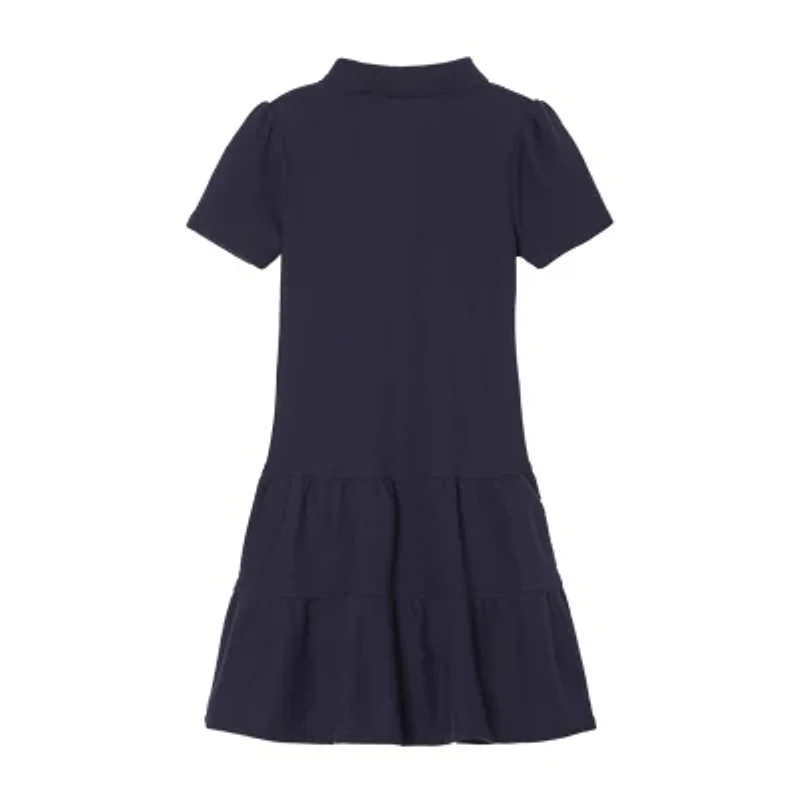 French Toast Little & Big Kid Girls Short Sleeve Fitted Sleeve Midi Shirt Dress