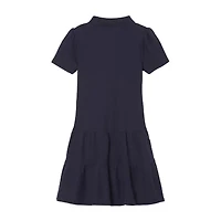 French Toast Little & Big Kid Girls Short Sleeve Fitted Sleeve Midi Shirt Dress