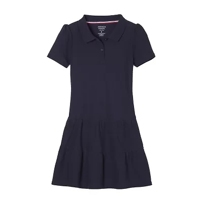 French Toast Little & Big Kid Girls Short Sleeve Fitted Sleeve Midi Shirt Dress