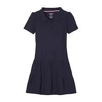 French Toast Little & Big Kid Girls Short Sleeve Fitted Sleeve Midi Shirt Dress