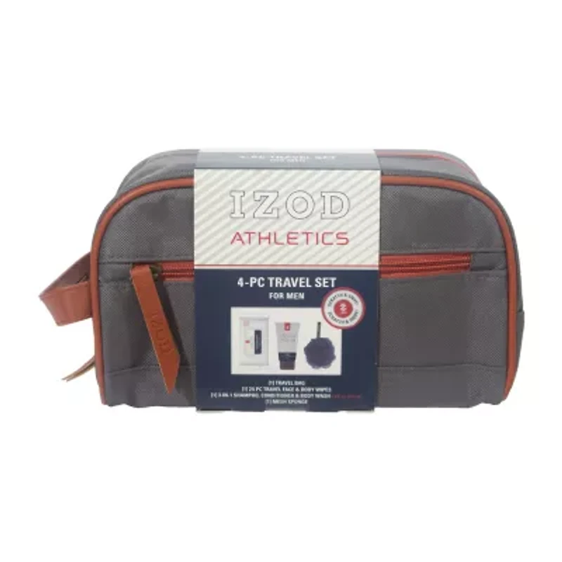 IZOD Athletics 4 Pc Canvas Dopp Bag Travel Toiletry Set