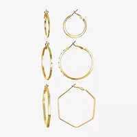 Bijoux Bar Delicates Gold Tone Womens Glass Round 3 Pair Earring Set