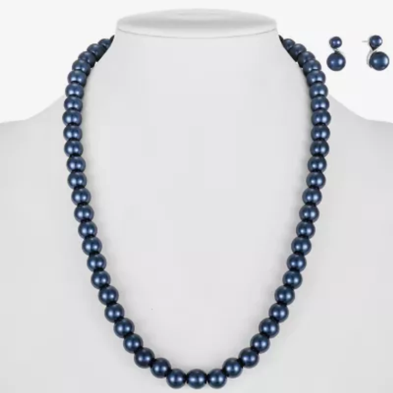 Monet Jewelry Timeless Collar Necklace And Stud Earring Womens Simulated Pearl Round 3-pc. Jewelry Set