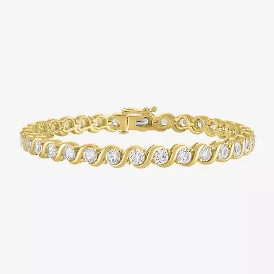 Womens Lab Created White Sapphire 14K Gold Over Silver 7.5 Inch Tennis Bracelet