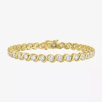 Womens Lab Created White Sapphire 14K Gold Over Silver 7.5 Inch Tennis Bracelet