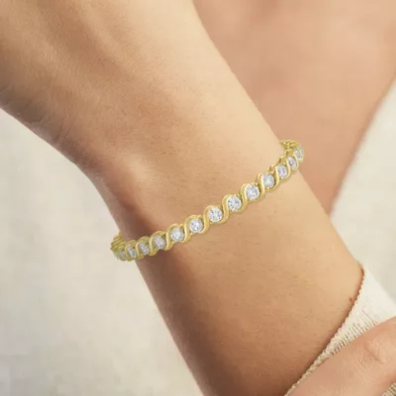 Womens Lab Created White Sapphire 14K Gold Over Silver 7.5 Inch Tennis Bracelet