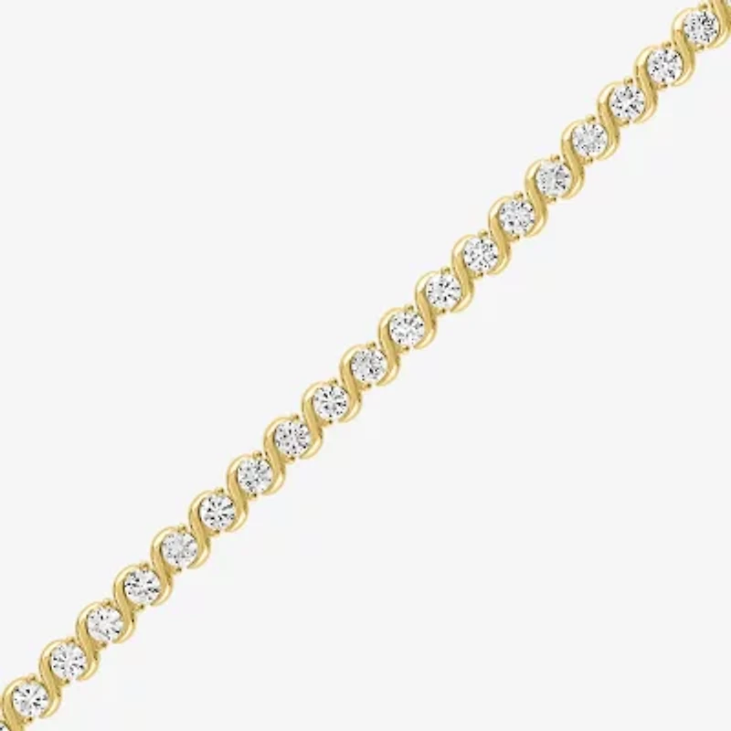 Womens Lab Created White Sapphire 14K Gold Over Silver 7.5 Inch Tennis Bracelet