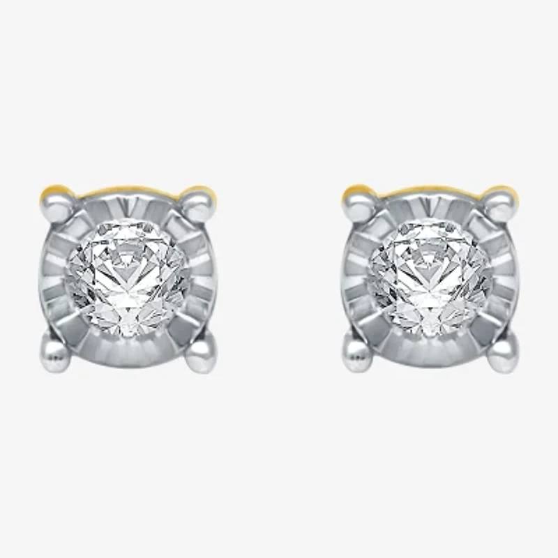1/5 CT. Natural White Diamond 14K Gold Over Silver 5.6mm Round Stud Earrings