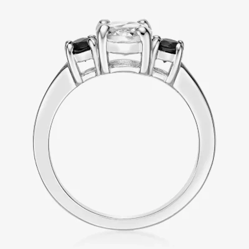 Womens Genuine White Topaz Sterling Silver 3-Stone Cocktail Ring