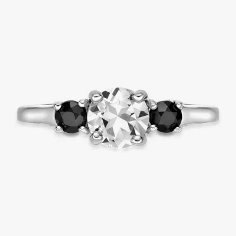 Womens Genuine White Topaz Sterling Silver 3-Stone Cocktail Ring