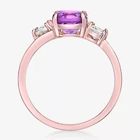 Womens Genuine Semi Precious Stone Sterling Silver Oval 3-Stone Cocktail Ring