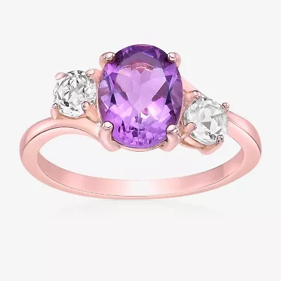 Womens Genuine Semi Precious Stone Sterling Silver Oval 3-Stone Cocktail Ring