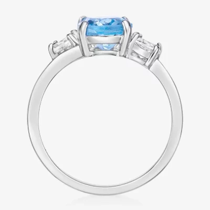 Womens Genuine Semi Precious Stone Sterling Silver Oval 3-Stone Cocktail Ring