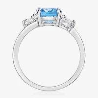 Womens Genuine Semi Precious Stone Sterling Silver Oval 3-Stone Cocktail Ring