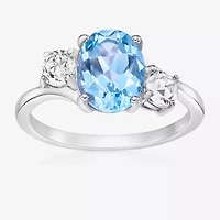 Womens Genuine Semi Precious Stone Sterling Silver Oval 3-Stone Cocktail Ring