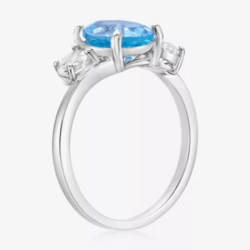 Womens Genuine Semi Precious Stone Sterling Silver Oval 3-Stone Cocktail Ring