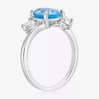 Womens Genuine Semi Precious Stone Sterling Silver Oval 3-Stone Cocktail Ring