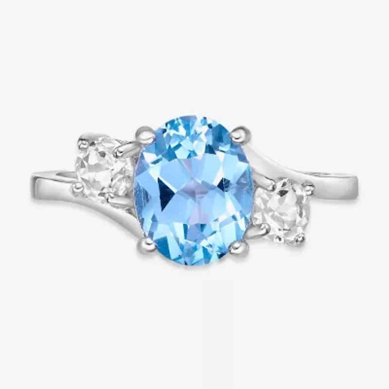 Womens Genuine Semi Precious Stone Sterling Silver Oval 3-Stone Cocktail Ring
