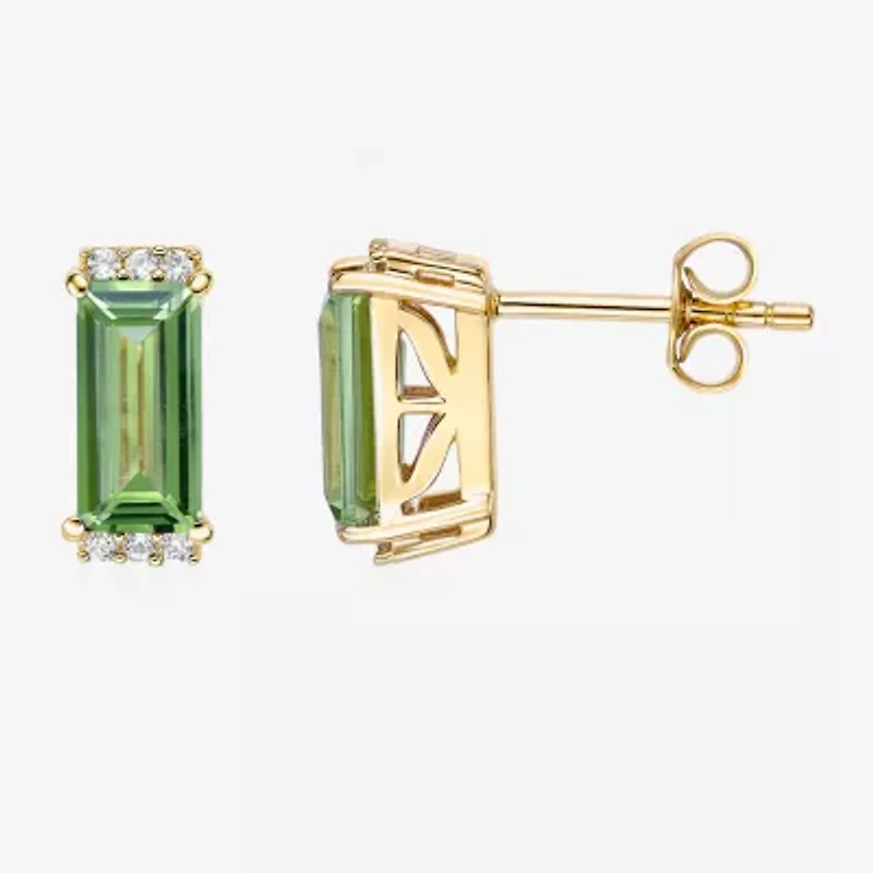 Genuine Semi Precious Stone Gold Over Silver 10mm Stud Earrings