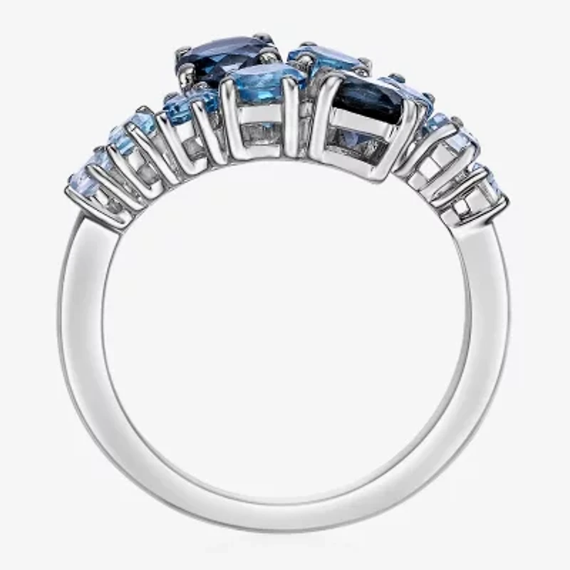 Womens Genuine Semi Precious Stone Sterling Silver Bypass Cocktail Ring