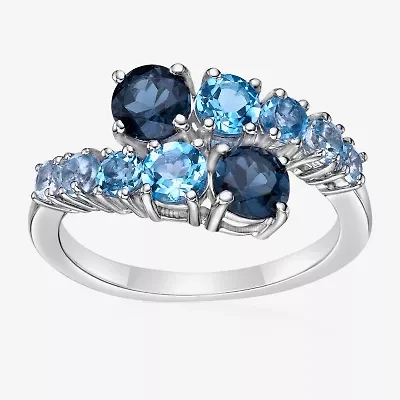 Womens Genuine Semi Precious Stone Sterling Silver Bypass Cocktail Ring