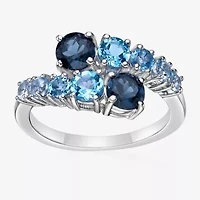 Womens Genuine Semi Precious Stone Sterling Silver Bypass Cocktail Ring