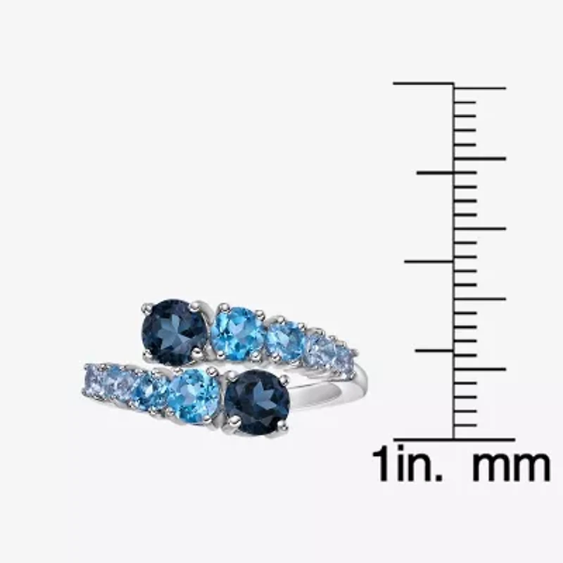 Womens Genuine Semi Precious Stone Sterling Silver Bypass Cocktail Ring