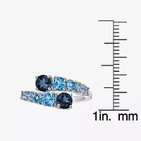 Womens Genuine Semi Precious Stone Sterling Silver Bypass Cocktail Ring