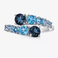 Womens Genuine Semi Precious Stone Sterling Silver Bypass Cocktail Ring