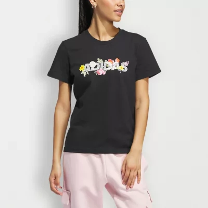 adidas Womens Crew Neck Short Sleeve Regular Fit Graphic T-Shirt