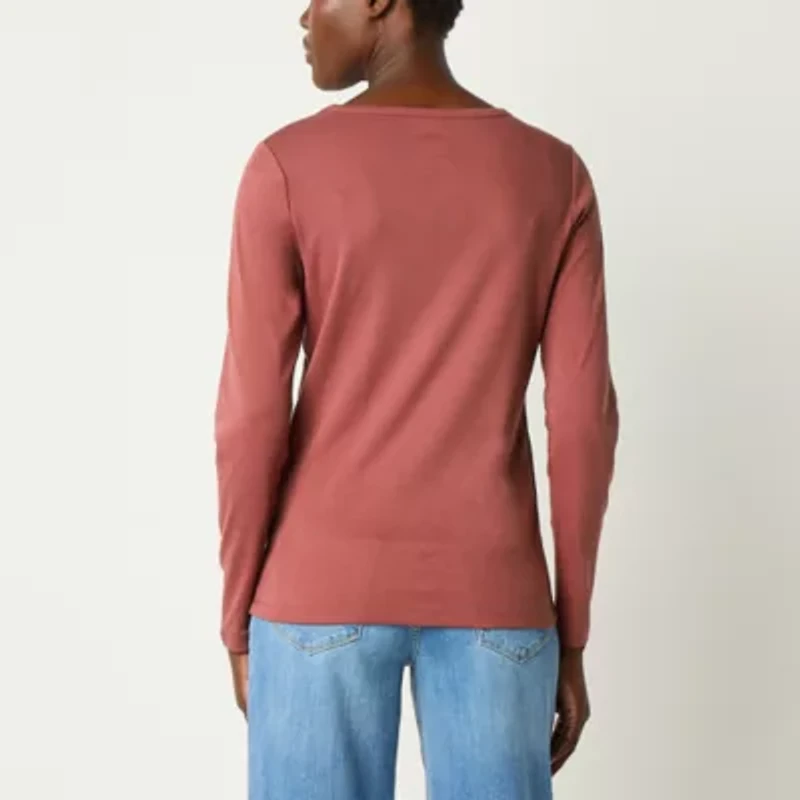 St. John's Bay Womens Crew Neck Long Sleeve T-Shirt