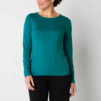 St. John's Bay Womens Crew Neck Long Sleeve T-Shirt