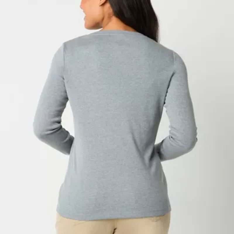 St. John's Bay Womens V Neck Long Sleeve T-Shirt