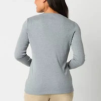 St. John's Bay Womens V Neck Long Sleeve T-Shirt