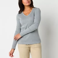 St. John's Bay Womens V Neck Long Sleeve T-Shirt