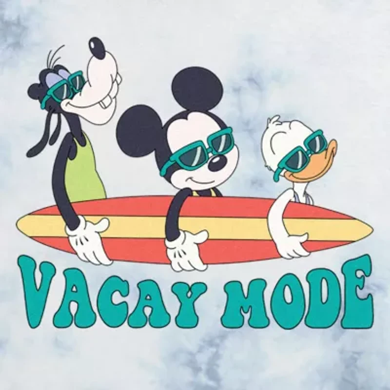 Vacay Mode Womens Juniors Crew Neck Short Sleeve Regular Fit Mickey and Friends Graphic T-Shirt