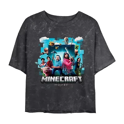 Cropped Tee Womens Juniors Crew Neck Short Sleeve Regular Fit Minecraft Graphic T-Shirt