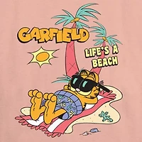 Garfield Life'S A Beach Tee Womens Crew Neck Short Sleeve Regular Fit Juniors Graphic T-Shirt