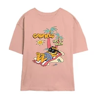 Life'S A Beach Tee Womens Juniors Crew Neck Short Sleeve Regular Fit Garfield Nickelodeon Graphic T-Shirt
