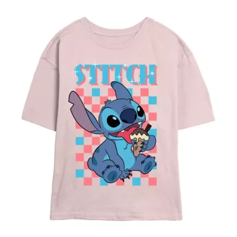 Stitch Ice Cream Tee Womens Crew Neck Short Sleeve Regular Fit Juniors Graphic T-Shirt